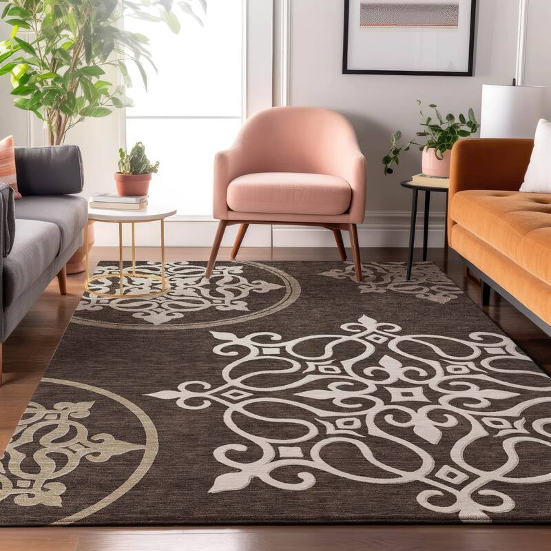Premium Washable Super Soft Transitional Scroll Mayfield Rug - Chocolate - 3' x 5'