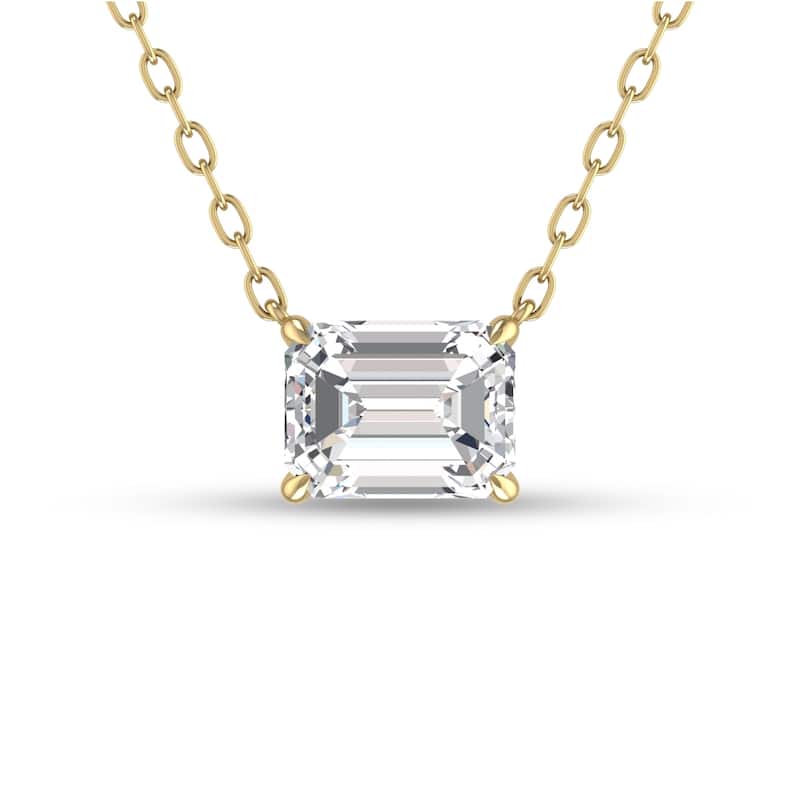 Marquee Lab Grown 1 Carat Floating Emerald Diamond Solitaire Pendant in 14K Yellow Gold