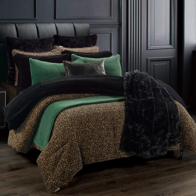 HiEnd Accents Adrienne Gold Leopard Chenille 3 Piece Comforter Set