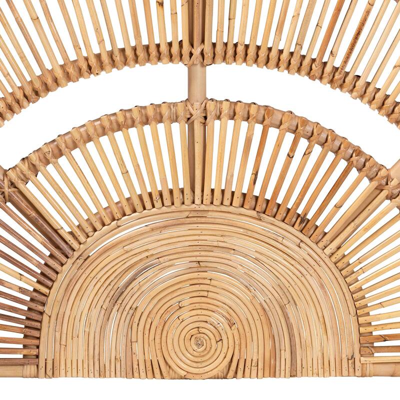 Natural Rattan Headboard - Handwoven Wicker Wall-Mount Headboard in Half-Moon Shape, Coastal Boho Bedroom Backdrop, Queen