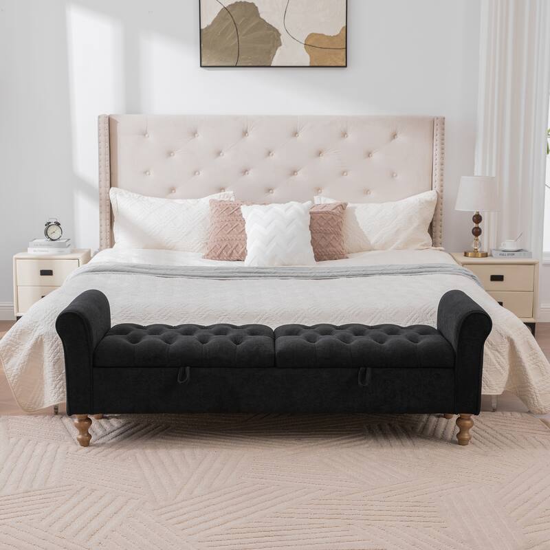 Modern Upholstered Storage Bench With Double Lids