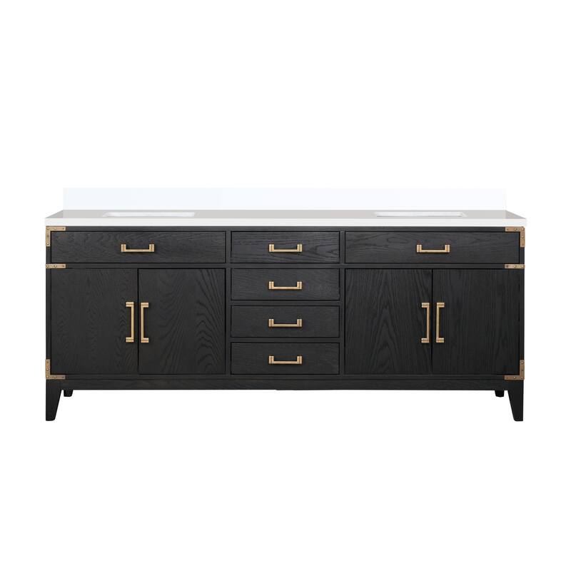 Laurel 60 in W x 22 in D Black Oak Double Bath Vanity and White Quartz Top - 80 - Black Oak