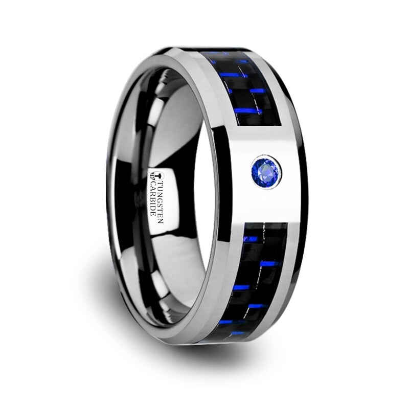 Shop Neptune Tungsten Carbide Ring With Black And Blue Carbon