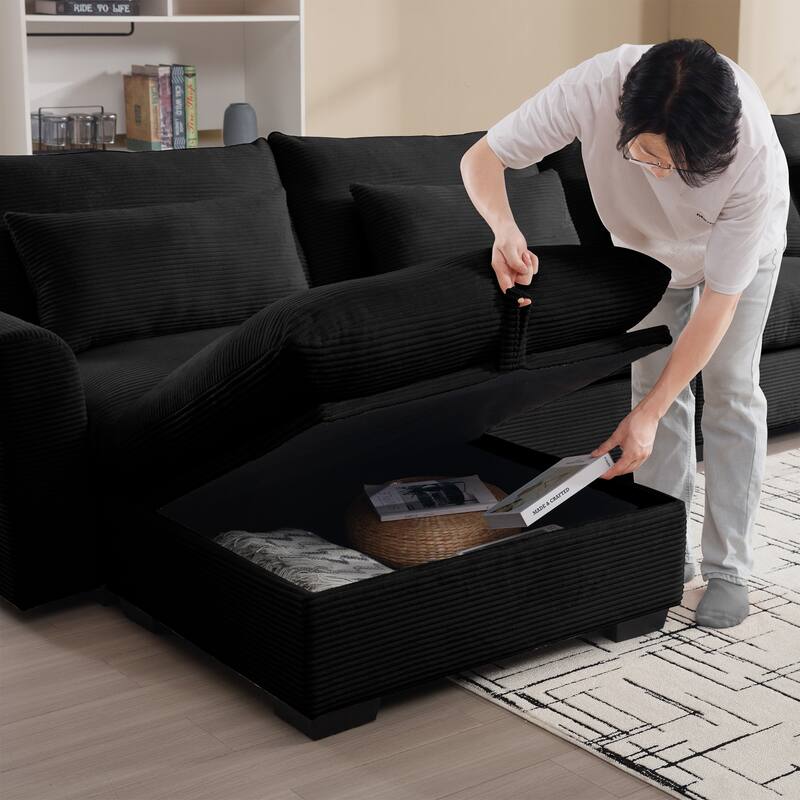 GDFStudio - Marlow Corduroy Fabric Ottoman with Storage