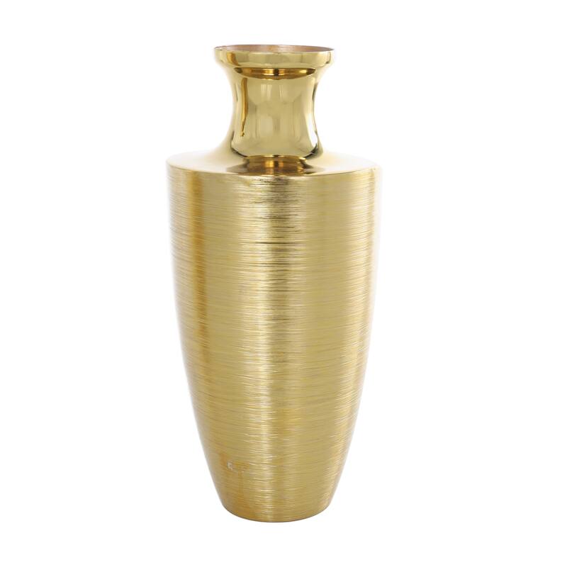 Aluminum Metal Brushed Textured Vase - Set of 2 Gold - Roche River Decor - 6"W x 6"L x 15"H