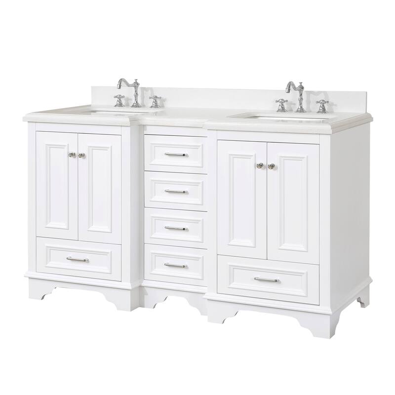 KitchenBathCollection Nantucket 60" Double Bathroom Vanity with Quartz Top