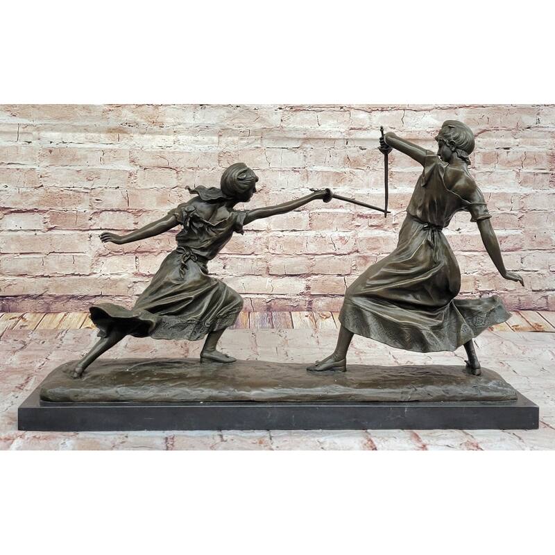 Femmes Fatales Bronze After Edouard Drouot Fencing Foil Sculpture Figurine
