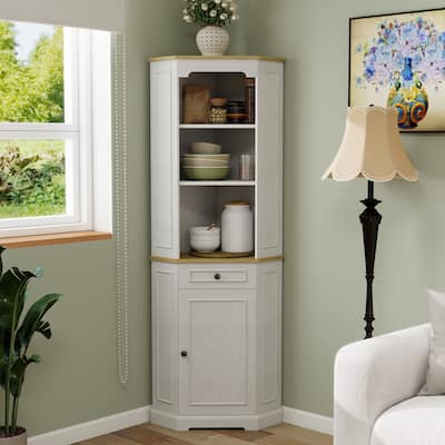 68" Tall Corner Cabinet, Freestanding Corner Storage Cabinet with 1 Door, 1 drawer and a Adjustable Shelf, Bar Storage Cabinet
