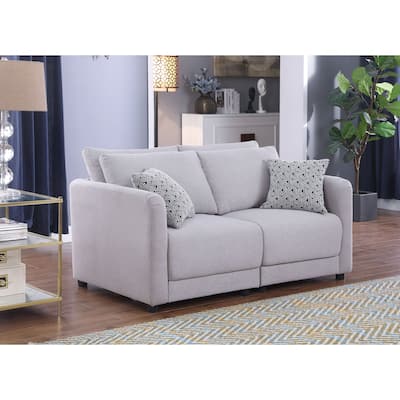 Linen Upholstered Loveseat with 2 Pillows in Light Gray