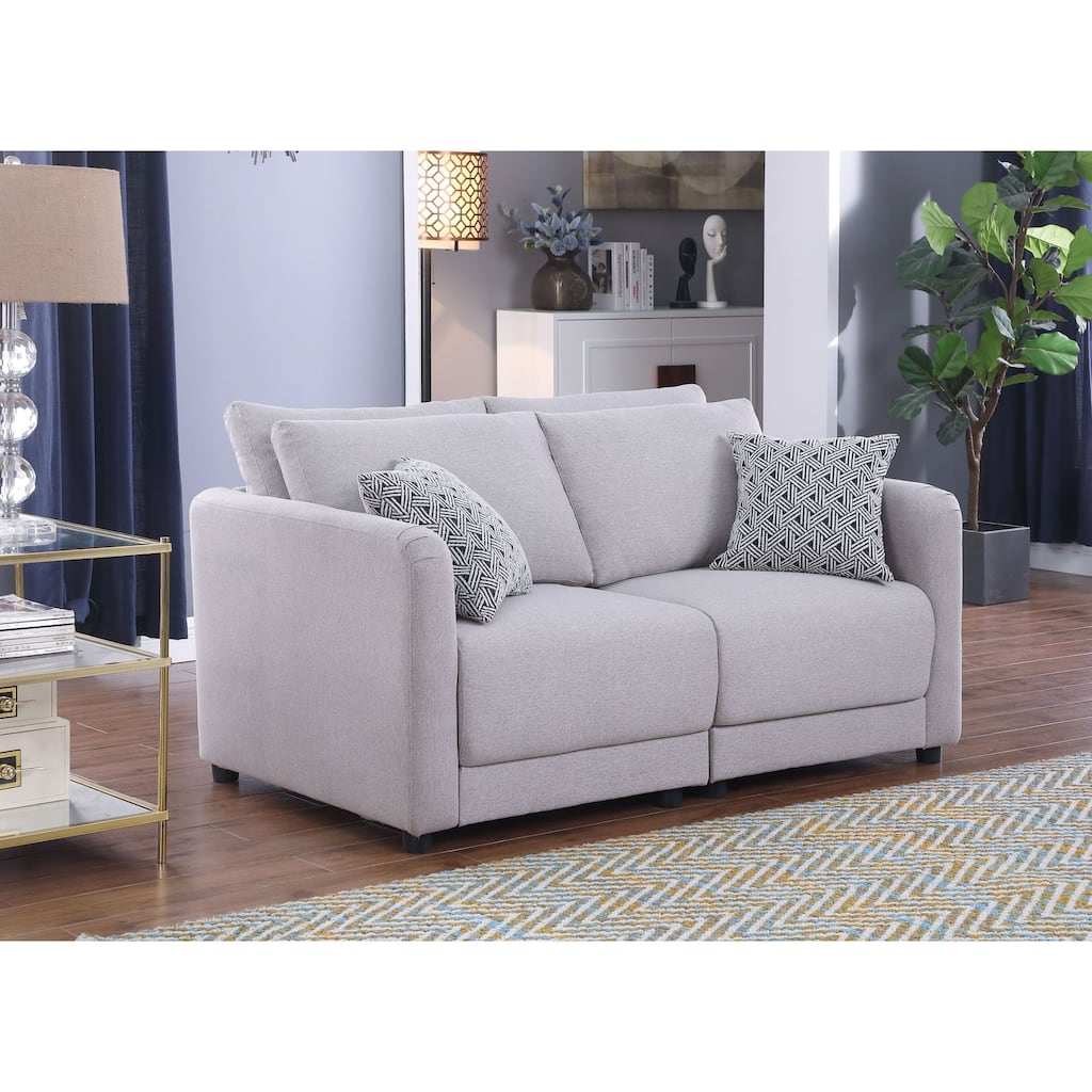 Linen Upholstered Loveseat with 2 Pillows in Light Gray