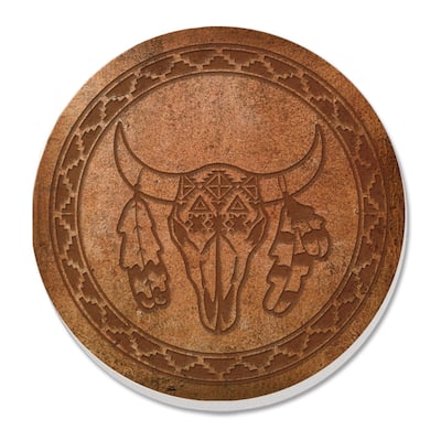 Leather Skull 4 Pack Absorbent Stone Coaster with Protective Cork Backing Made in The USA 4" Round, Easily Wipes Clean