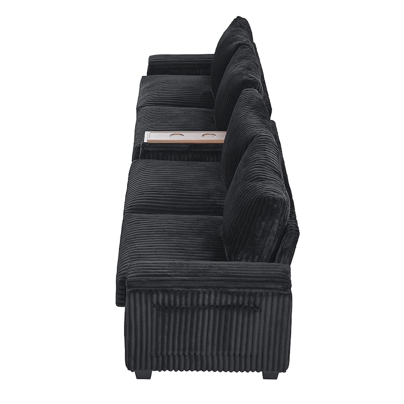 133" Modern 4-Seater Corduroy Sofa Couch with USB Ports, Cup Holders