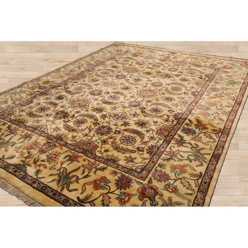 Hand Knotted Agra Ivory, Aqua 100% Wool Traditional Oriental Area Rug - 9' x 11' 11''