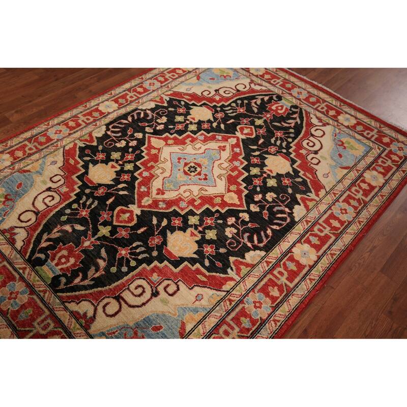 Black Vegetable Dye Heriz Oriental Rug Handmade Wool Carpet - 4'11" x 6'8"