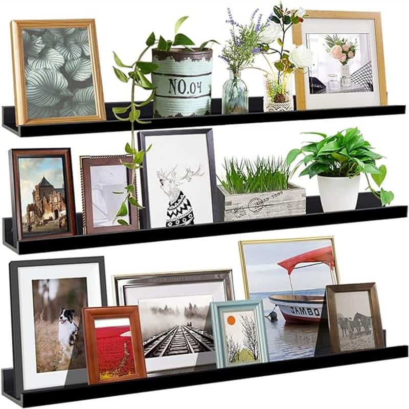 Photo Picture Ledge Shelves - 2.6"D x 47"W x 5.5"H - 2.6"D x 47"W x 5.5"H - Black