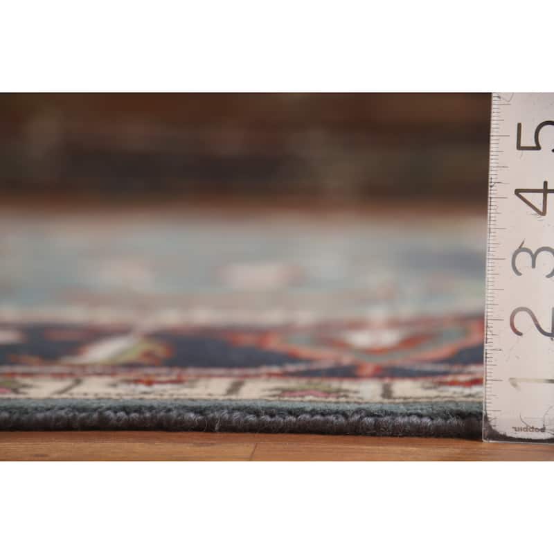 Hand Knotted Oriental 100% Wool Carpet Traditional Geometric Navy Blue & Blues Heriz (serapi) Area Rug - 11' 10'' X 8' 9''