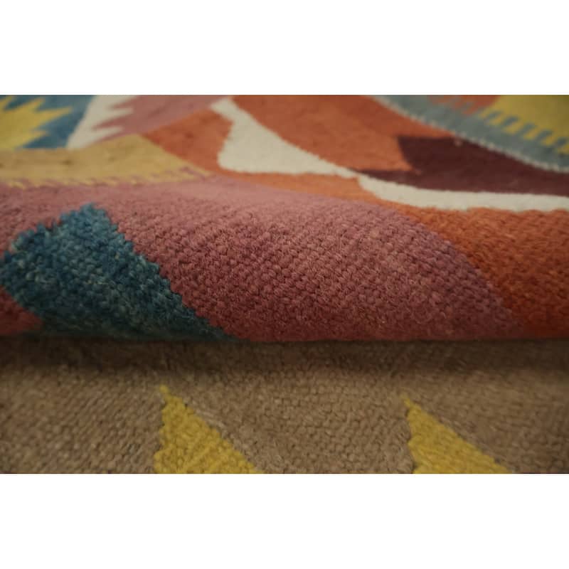 Hand Woven Oriental 100% Wool Carpet Southwestern Tribal Multi-Colored Kilim Area Rug - 9' 11'' X 8' 1''