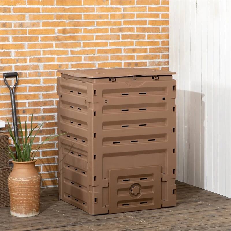 120 Gallon Outdoor Compost Bin Garden Tumbler Large Capacity with 80 Air Vents BPA-Free Easy Assembly Brown - Plastic