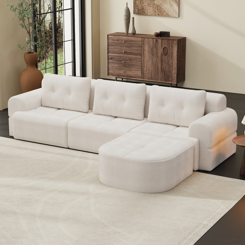 110.23" L-Shaped Chenille Sectional Sofa with Movable Ottoman