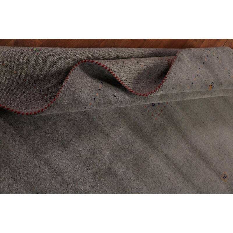 Tribal Gabbeh Oriental Area Rug Handmade Grey Wool Carpet - 5'9" x 7'8"