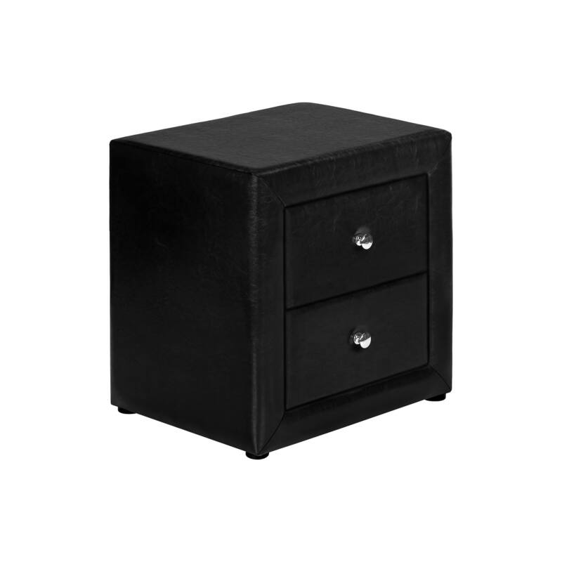 Black Leather Look Upholstered Nightstand with Storage Drawers - Black