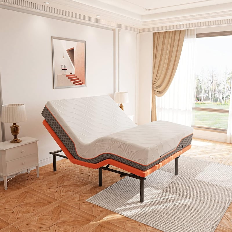 ESHINE Adjustable Bed Frame - 12 inch Hybrid Memory Foam Mattress - Queen