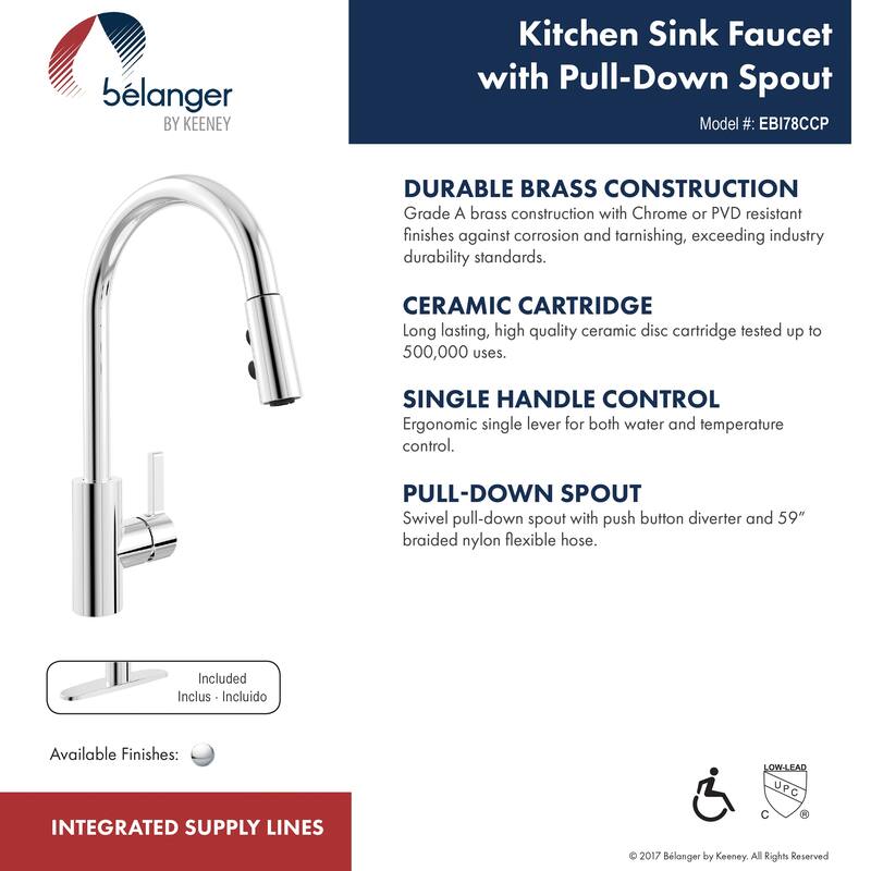 Belanger Kitchen Sink Faucet with Swivel Pull-Down Spout, Polished Chrome