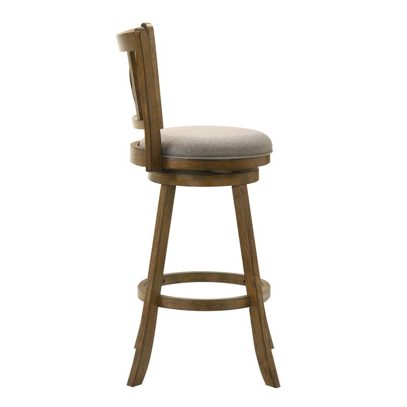 Kodi Modern Farmhouse Swivel Wood Counter Height Kitchen Bar Stool in Sepia Brown Finish with Fabric Upholstered Seat