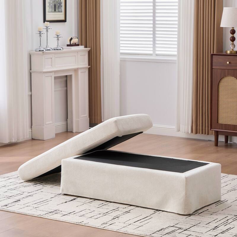 46"W Modern Chenille Storage Ottoman