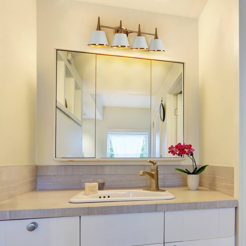 Nisa Modern 4-Light Gold White Bathroom Vanity Light Wall Sconce - W29.1"xD7.9"xH9"
