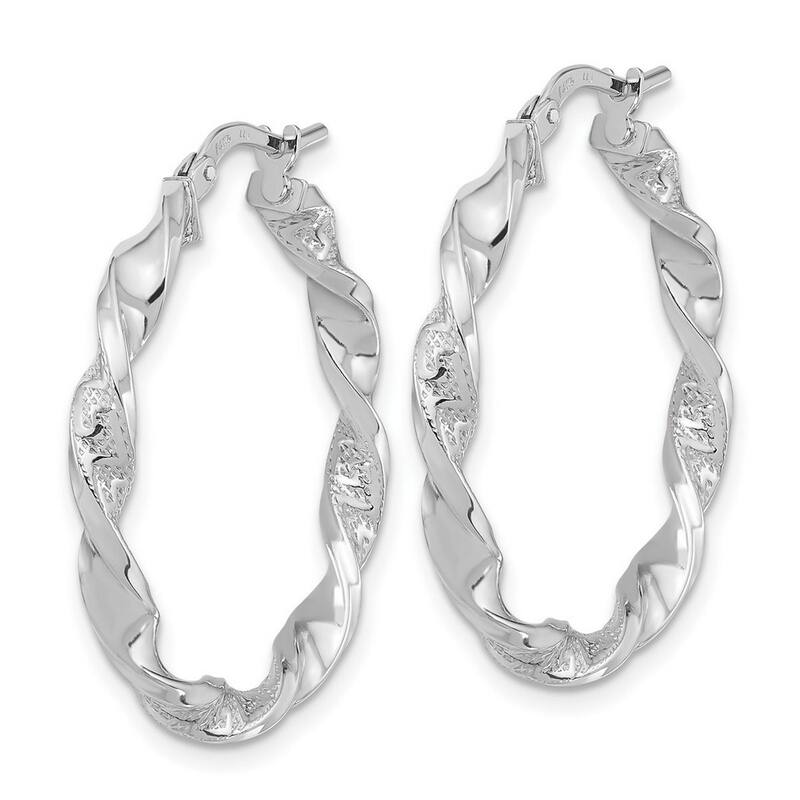 Curata 14k White Gold Polished and Textured 27.8x3mm Twisted Hoop Earrings