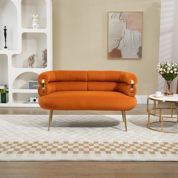 Orange Loveseat Sofa, Upholstered Mini Couch with Curved Backrest & Metal Legs Modern 2 Seater Couches Metal Arms Accent Sofa - Bed Bath & Beyond