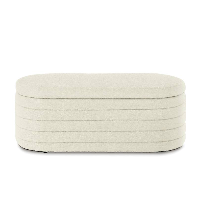 Oval Upholstered Storage Ottoman with Flip Design