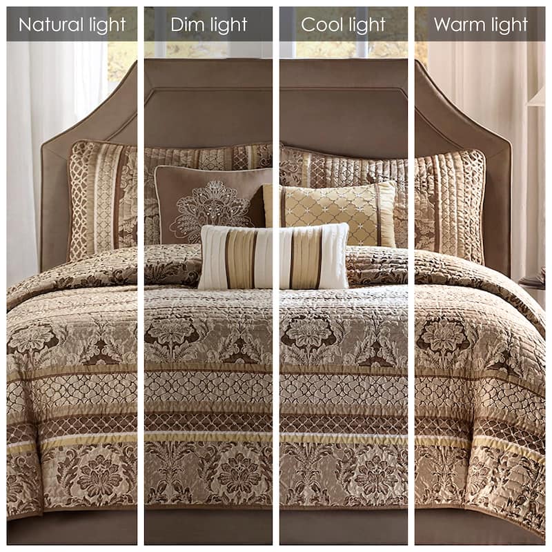 Madison Park Venetian 6 Piece Jacquard Quilt Set with Throw Pillows