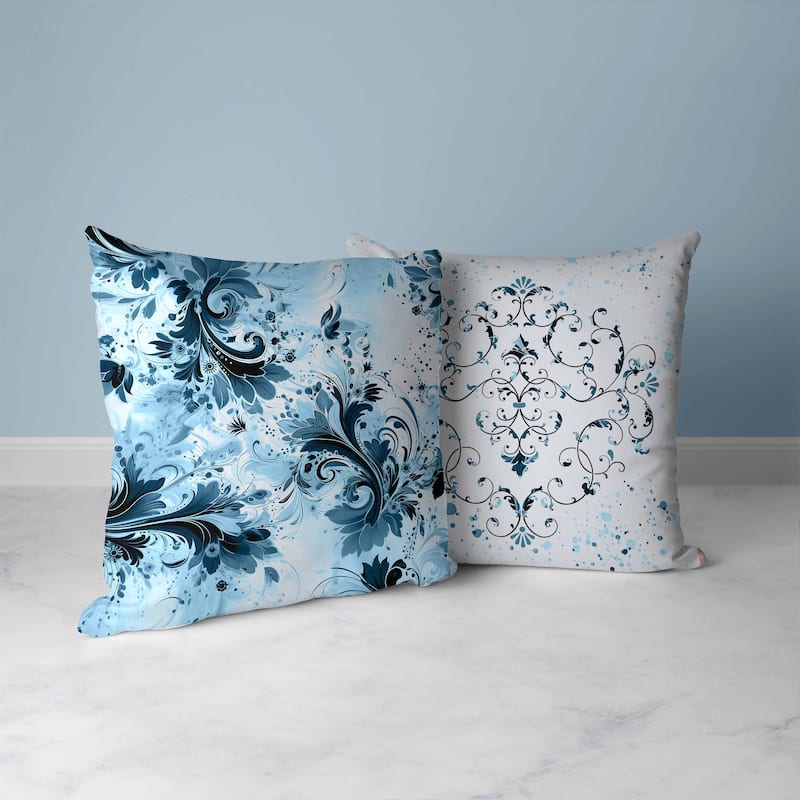 Blue And Black Motif Whirlwinds Faux Suede Throw Pillow Zipper