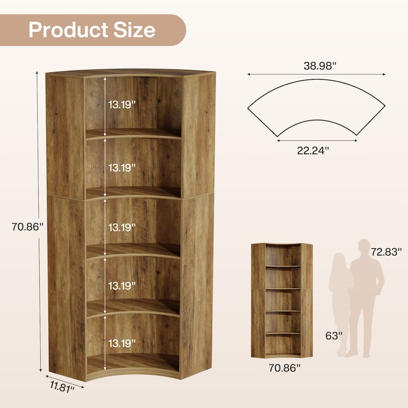 6-Tier Corner Bookshelf/Bookcase, 70.9" Corner Shelf, Storage Cabinet for Living Room, Kitchen, Home Office