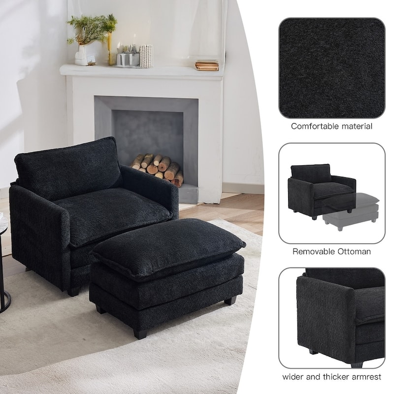 4-Seat Modular L-Shaped Corner Sectional Sofa with Ottoman, Soft Chenille Upholstery and Deep Seating for Living Room