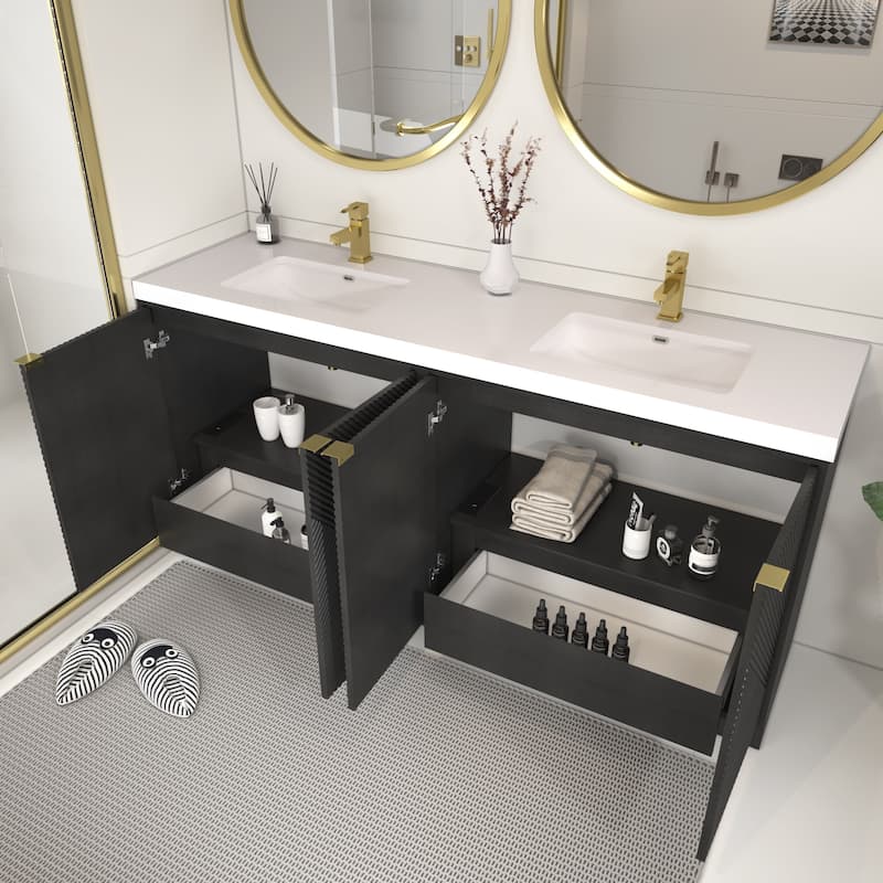 Milano 72" Freestanding Bathroom Vanity with Double White Sink