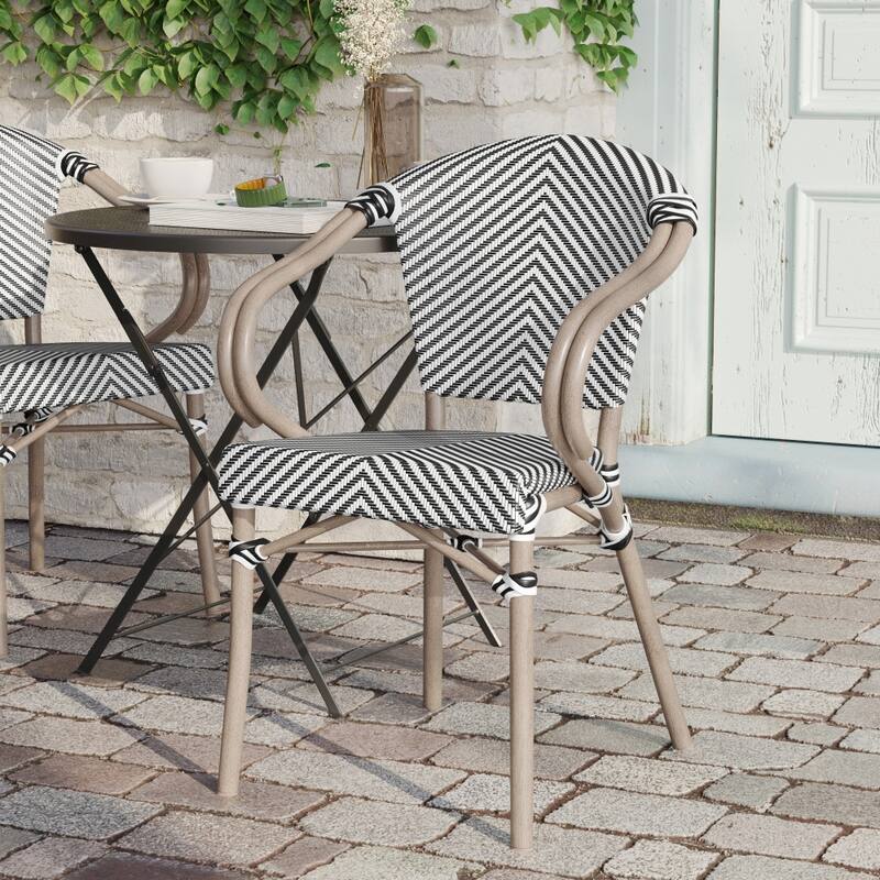 All-Weather Commercial Paris Chair with Arms and Metal Frame