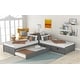 preview thumbnail 13 of 25, Double Twin Pine L-shaped Platform Bed with Convertible Trundle, Drawers, Built-in Desk