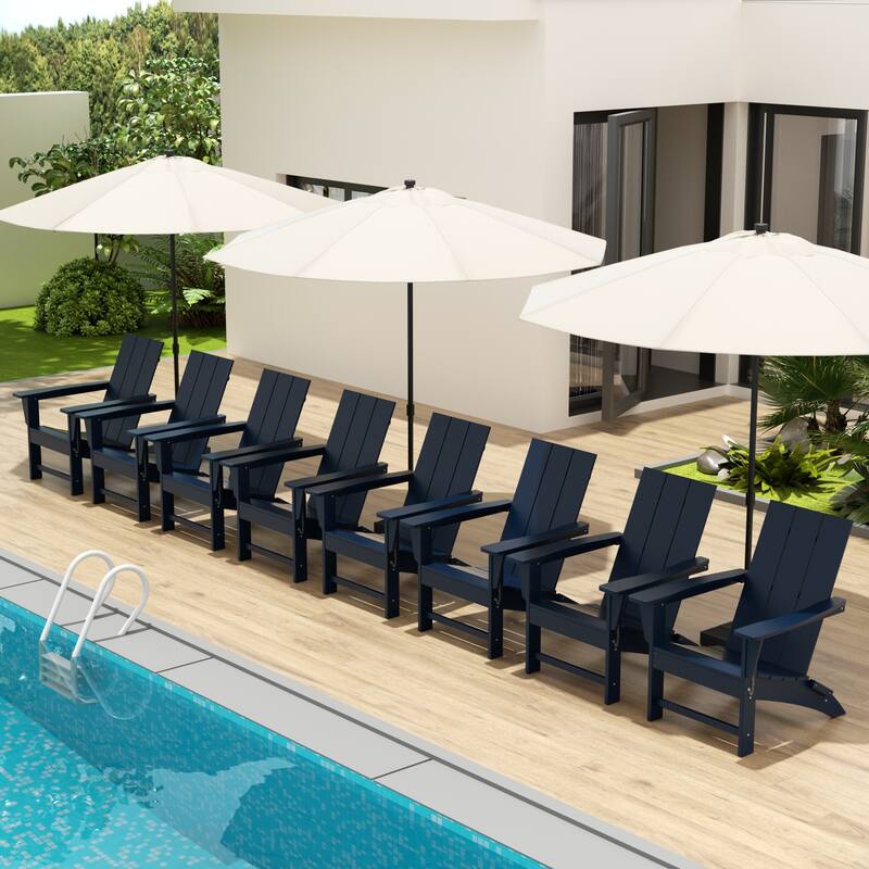Shoreside Modern Poly Folding Eco-Friendly All Weather Adirondack Chair (Set of 8)
