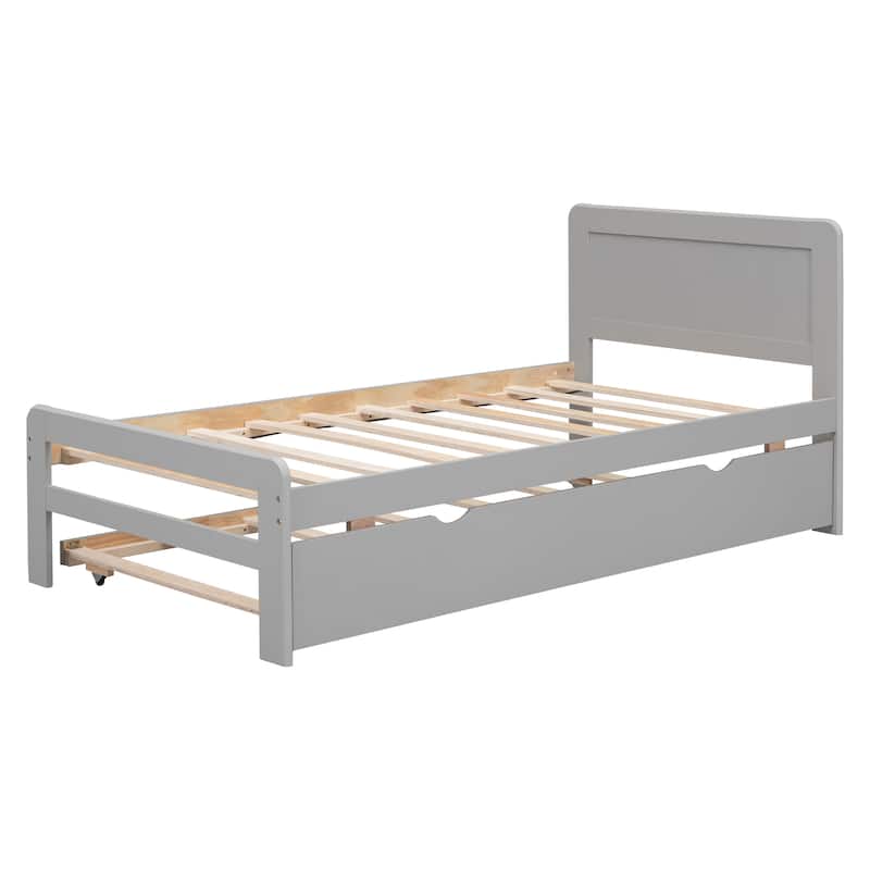Modern Design Twin Size Platform Bed Frame w/ Twin Size Trundle, White