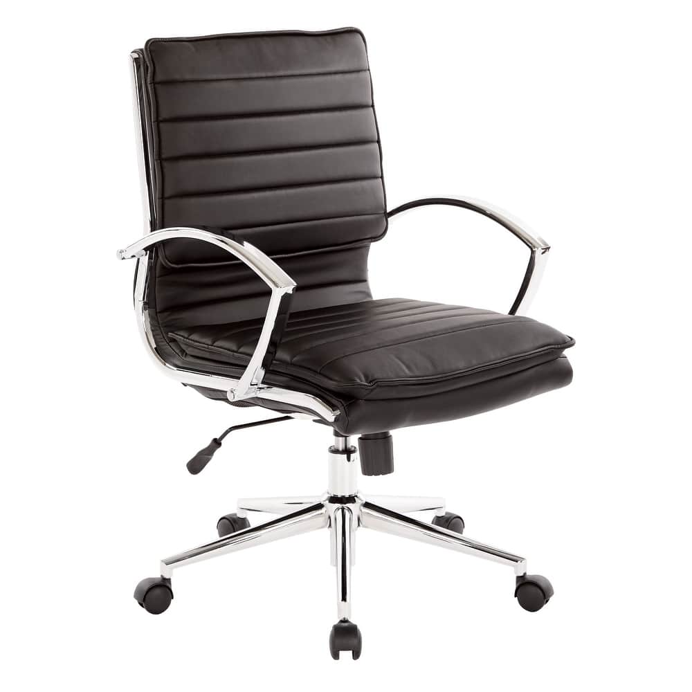Faux Leather Chair/ Chrome Base Mid-back Professional Managers Chair w/ Removable Sleeves