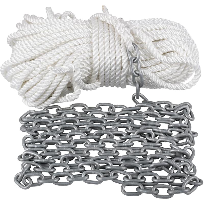 UIMOSO Windlass Anchor Rode and Chain, 5/16" x 15' Boat Anchor Chain and 1/2" x 200' Nylon Rope, 2373 lbs. WLL/7120 lbs. - 7120 lbs capacity