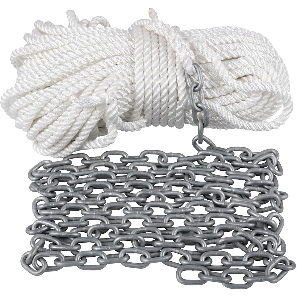 UIMOSO Windlass Anchor Rode and Chain, 5/16" x 15' Boat Anchor Chain and 1/2" x 200' Nylon Rope, 2373 lbs. WLL/7120 lbs.
