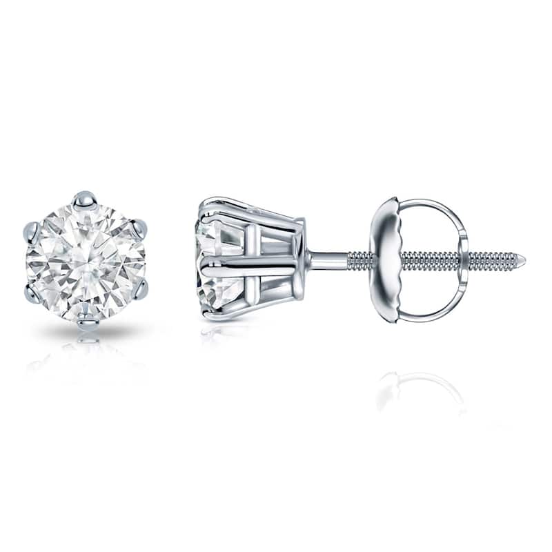 Auriya 14k Gold 1ctw Round Diamond Stud Earrings 6-Prong (I-J, I1-I2) - White
