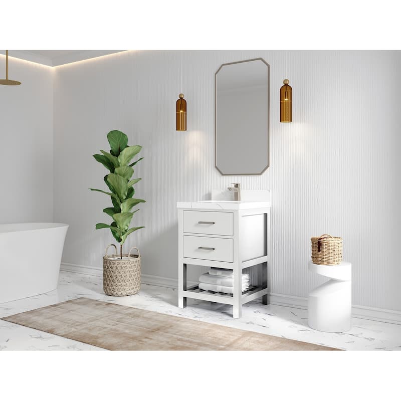 Willow Collections 24 x 22 Parker Single Bowl Sink Bathroom Vanity in White with Countertop - 24 in x 22 in