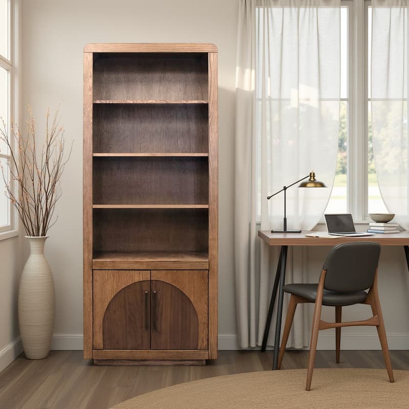 Bridgevine Home 78 inch High Bookcase Pier, No Assembly Required, Two-Tone Finish - Bourbon and Walnut