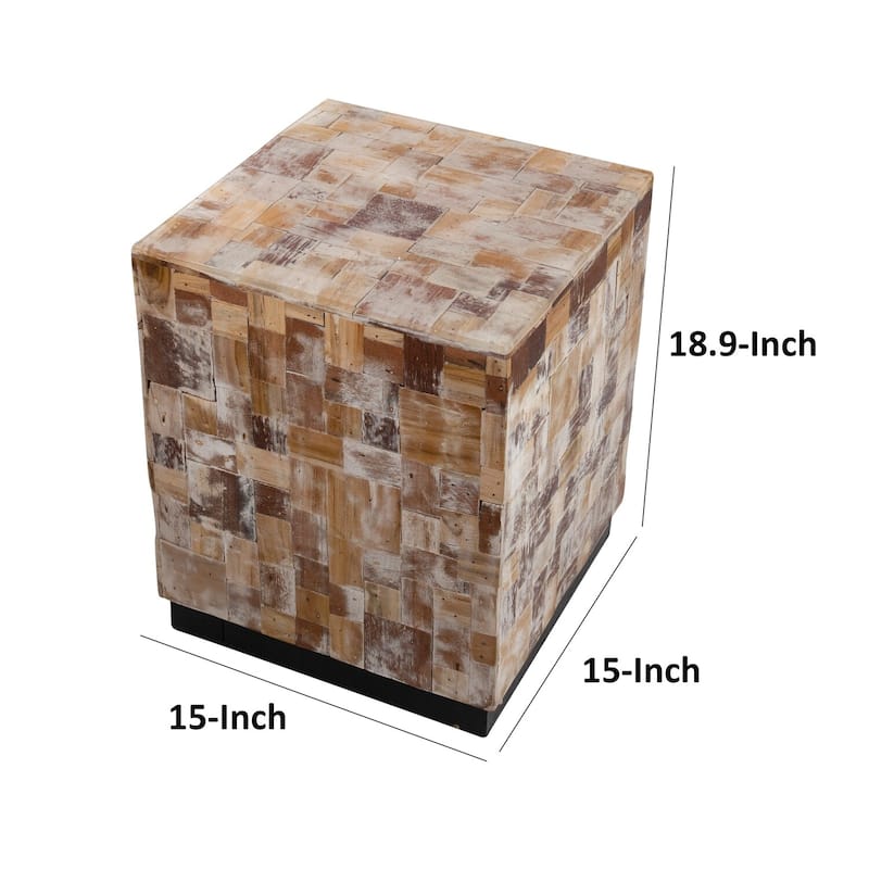 15 in. Brown and Black Square Wood End Table, Sturdy Build End Side Table for Living Rooms