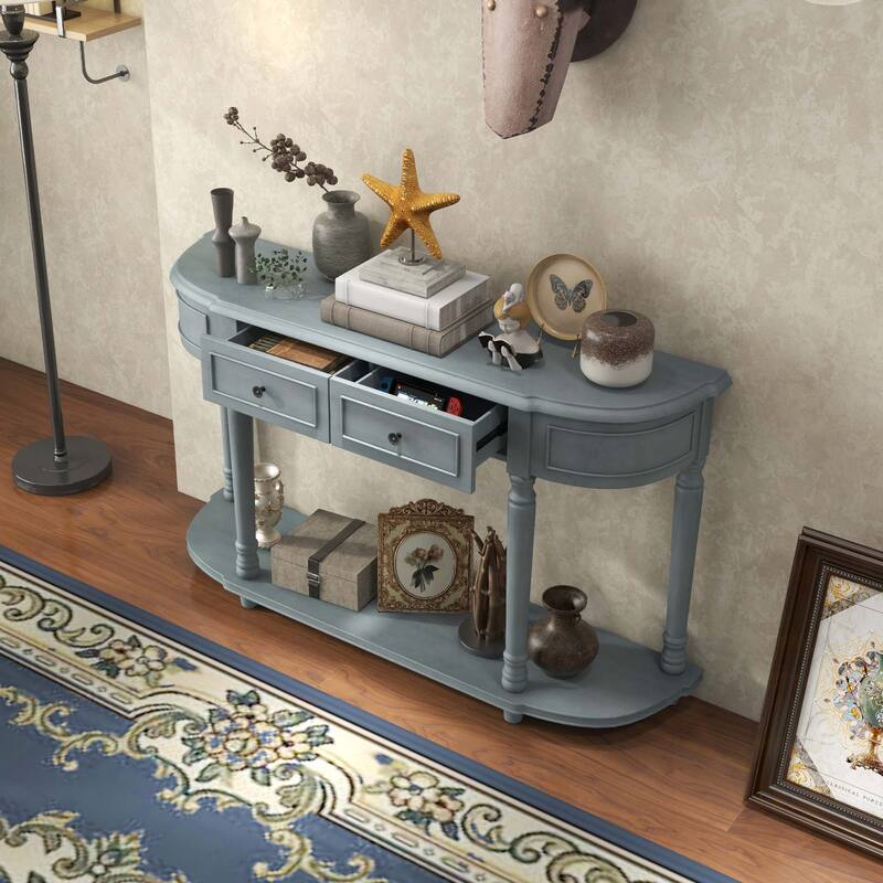 Costway 52'' Long Sofa Table with 2 Drawers & Open Shelf Retro Console - See Details